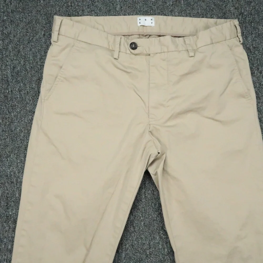 Asket Pants Mens 33x34 Beige The Chino Slim Fit Straight Flat Front Trouser
